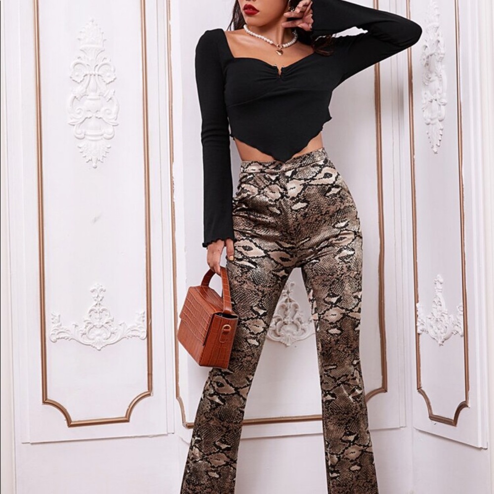 Snakeskin flare pants